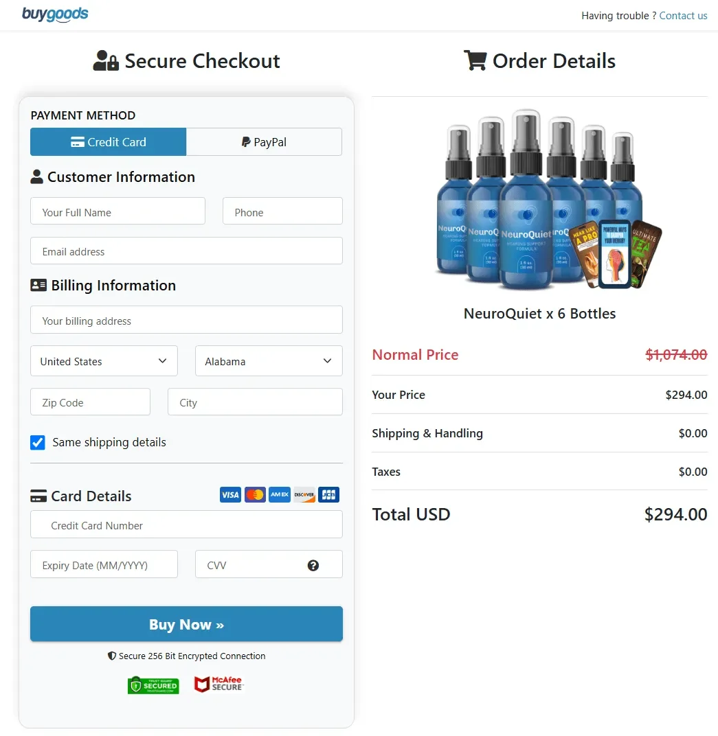 neuroquiet-secure-checkout-page